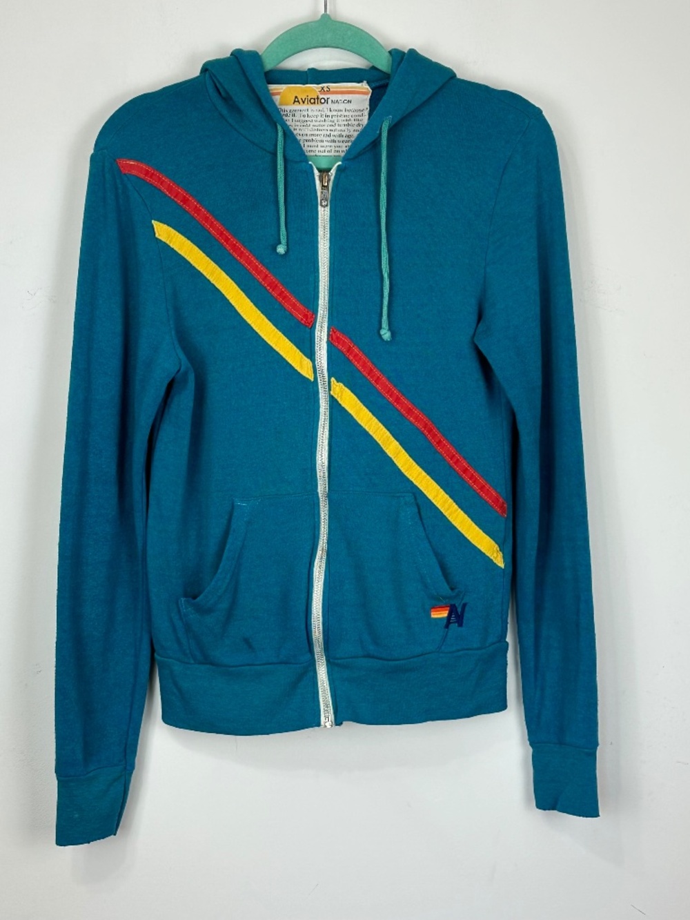 Aviator Nation Womens Turquoise Pray for Surf Sweatshirt Hoodie XS Beach Ocean